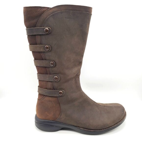 Merrell Captiva Launch 2 Boots Women's 9.5 Brown Leather Waterproof Riding Zip - Picture 1 of 11